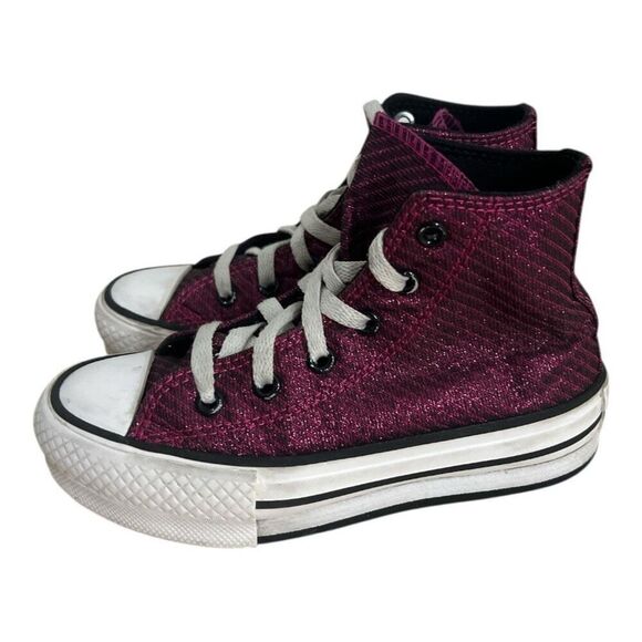 Converse Platform Lift Sneaker High Top Prime Pink Sparkle Size 12 Girls Youth - Picture 1 of 11